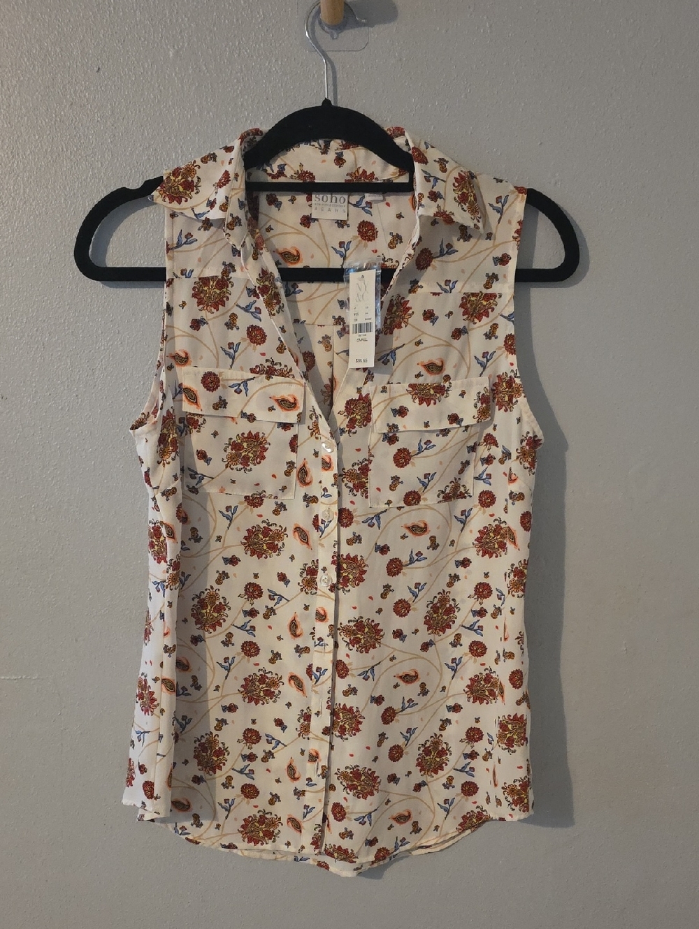 Ny&Co Button-Front Floral Paisley Print Sleevless Blouse Size S